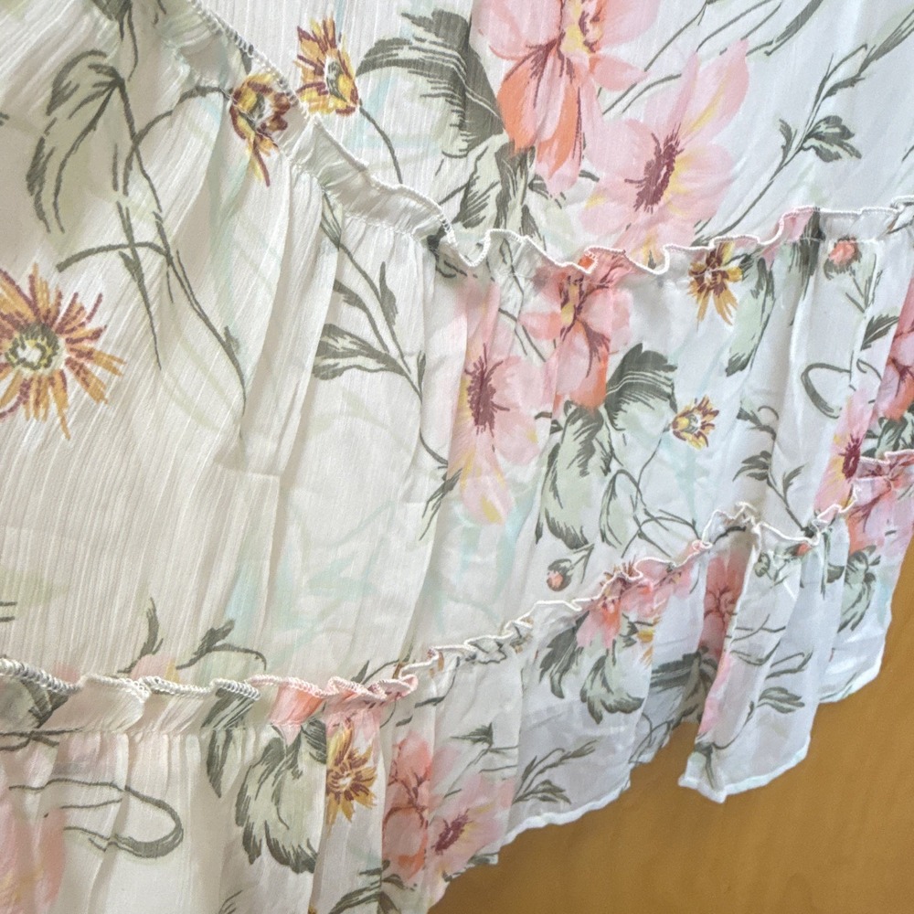 Indulge Women's Floral Smocked Puff Sleeve Ruffle Mini Dress XL White Pink NWT - Picture 6 of 10